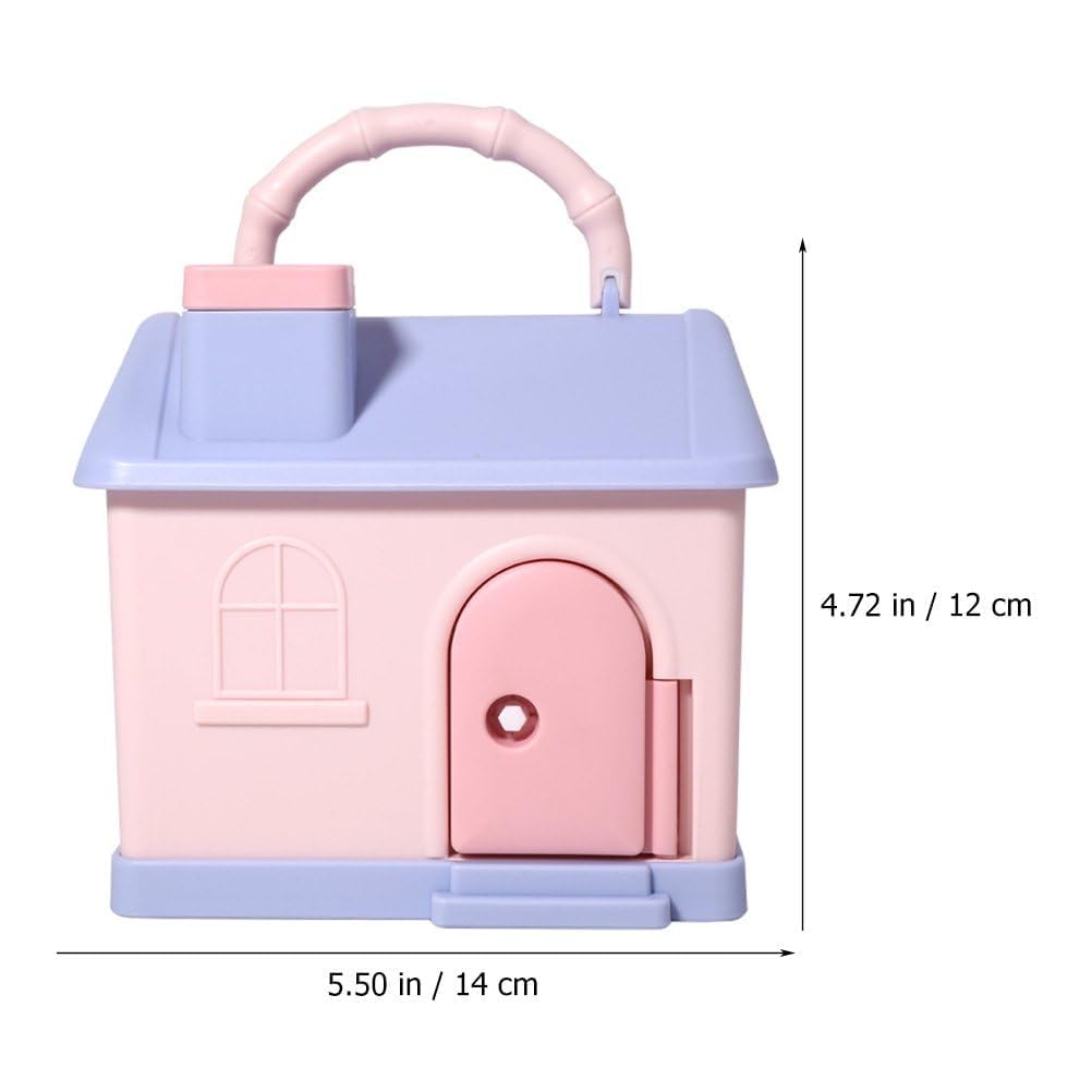 Pink and blue house money bank with lock and key for kids, designed as a cute piggy bank to teach saving, includes 3D stickers for personalization. Ideal for U SMILE TOYS customers. www.usmile.toys